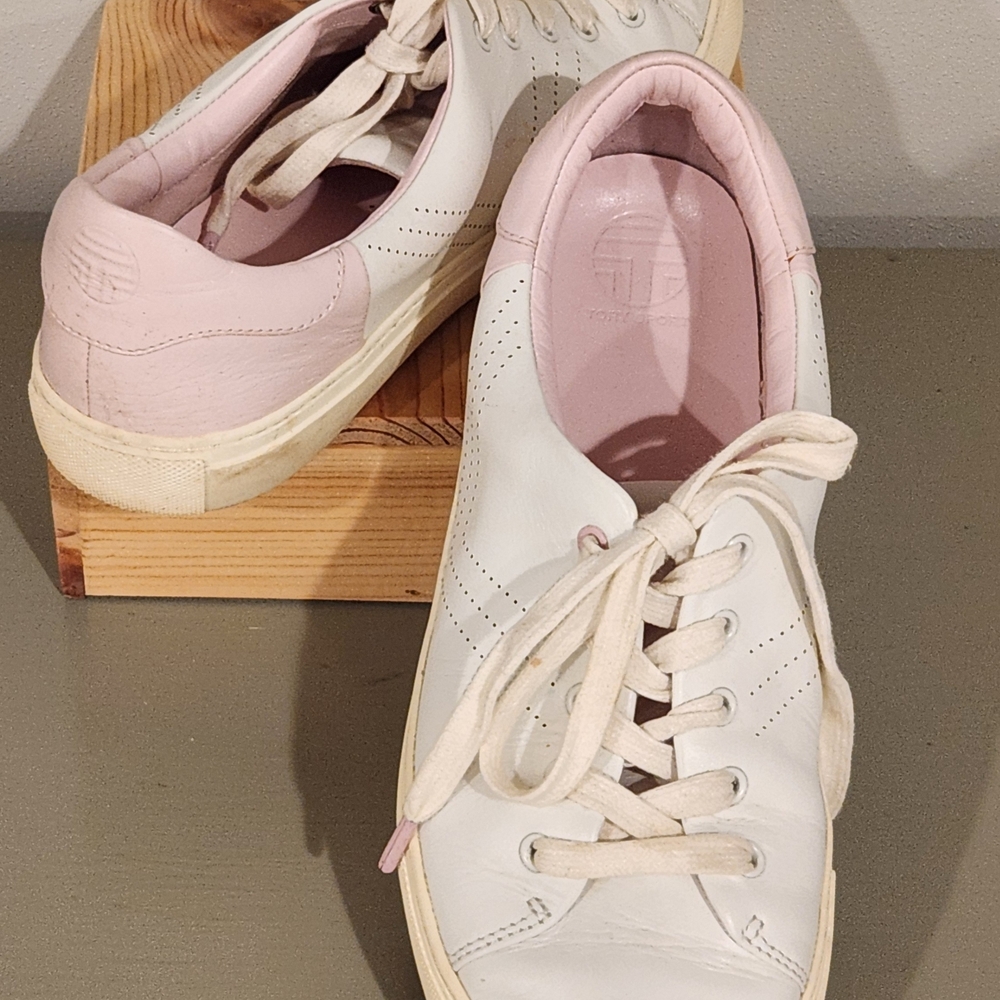 Tory Burch White and Pink Sneakers